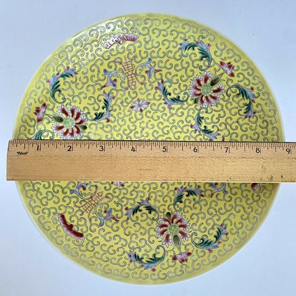 1949-1966 China Famille Juane Yellow Floral Enamel Jingdezhen Shallow Bowl 9” - Picture 5 of 7